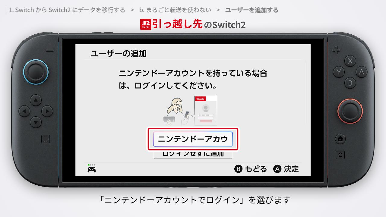 ニンテンドーアカウントでログインの画面