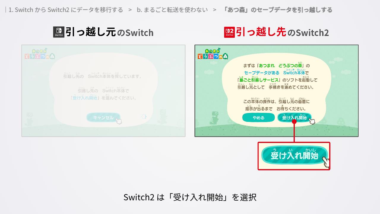 セーブデータの受け入れ開始画面