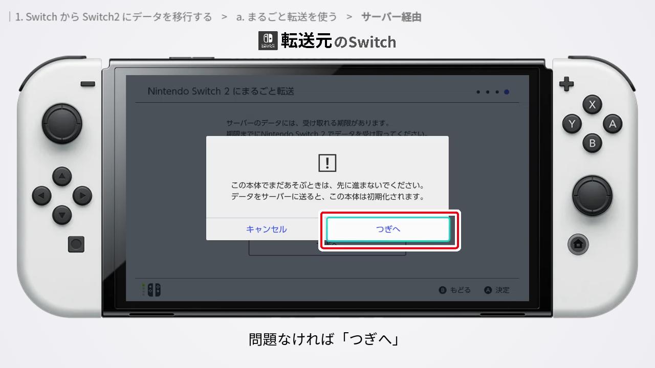 データ転送後に本体が初期化される画面