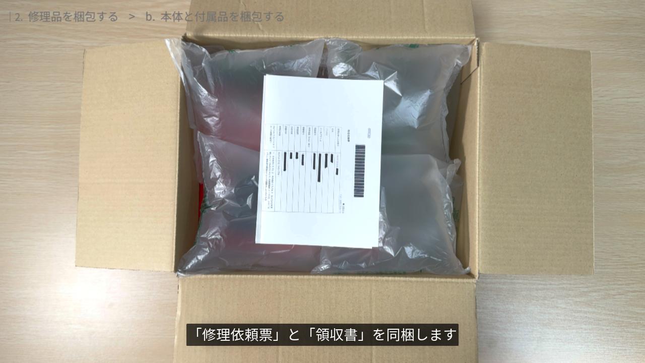 本体と付属品を梱包する